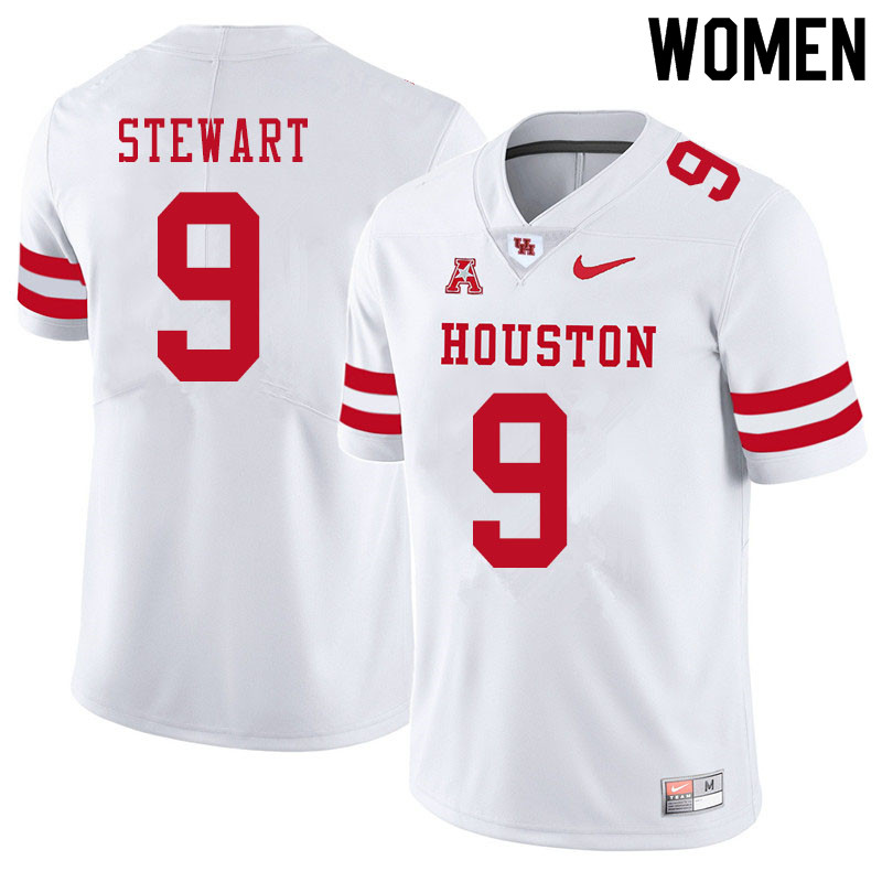 Women #9 JoVanni Stewart Houston Cougars College Football Jerseys Sale-White - Click Image to Close